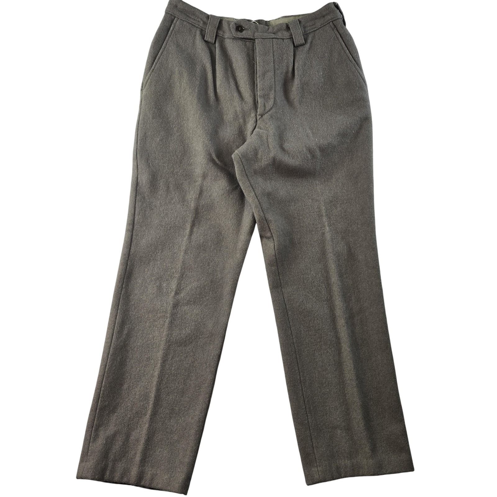 Sturm Pants Mens 30x27 Gray Dress Pants Wool Flannel Pleated Pockets Germany